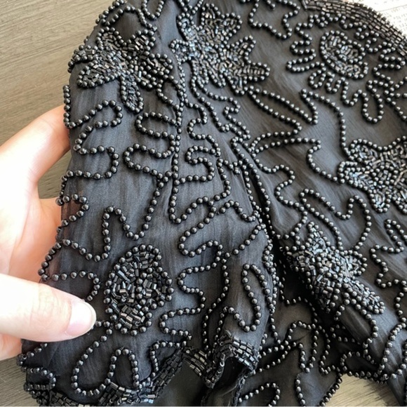 Vintage Black Fully Beaded Silk Basque Waistline Bodice Blouse - Picture 7 of 11